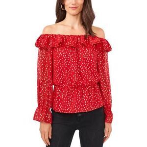 Vince Camuto Ruffled Off-the-shoulder Blouse In Vermillion XS